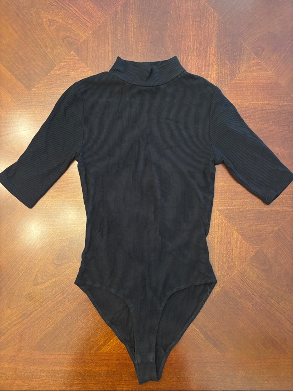 Black Ribbed Mock Neck Bodysuit - Women